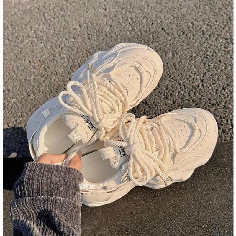 Embroidery Garments - Kadın Bej Platform Dad Sneakers Fileli