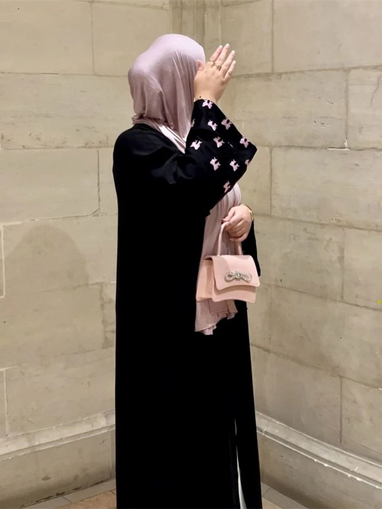 Embroidery Kebaya - Ramazan Siyah Kalp Abaya Damen Dubai