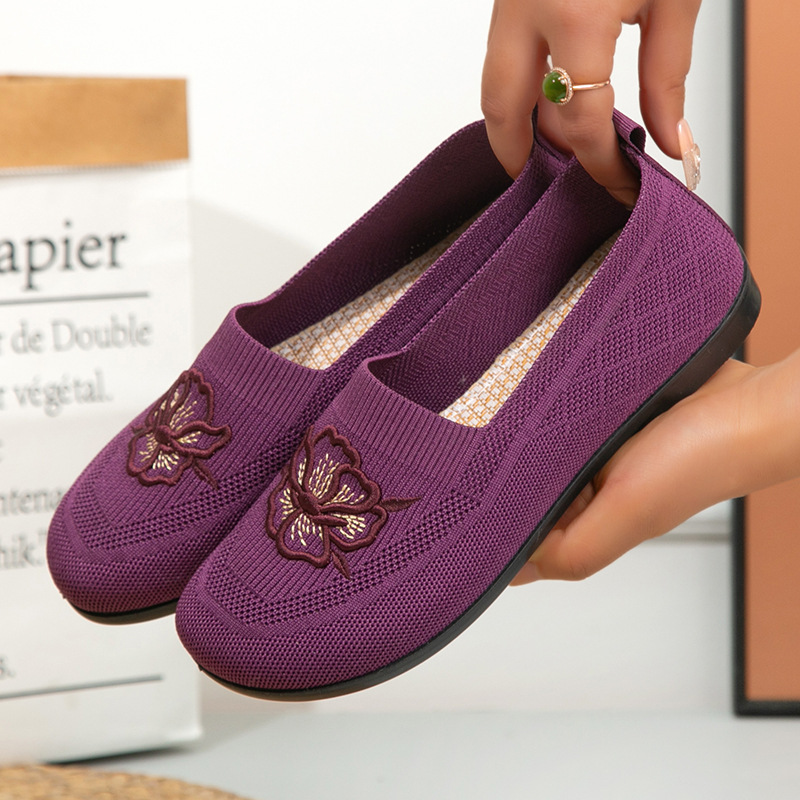 Embroidery Garments - Kadın Örgü Slip-On Loafer Ayakkabılar, Çiçek