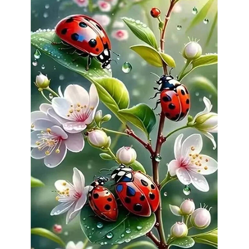 Embroidery Lady Bug - Çerçevesiz, 5d Elmas Boyama Uğur Böceği