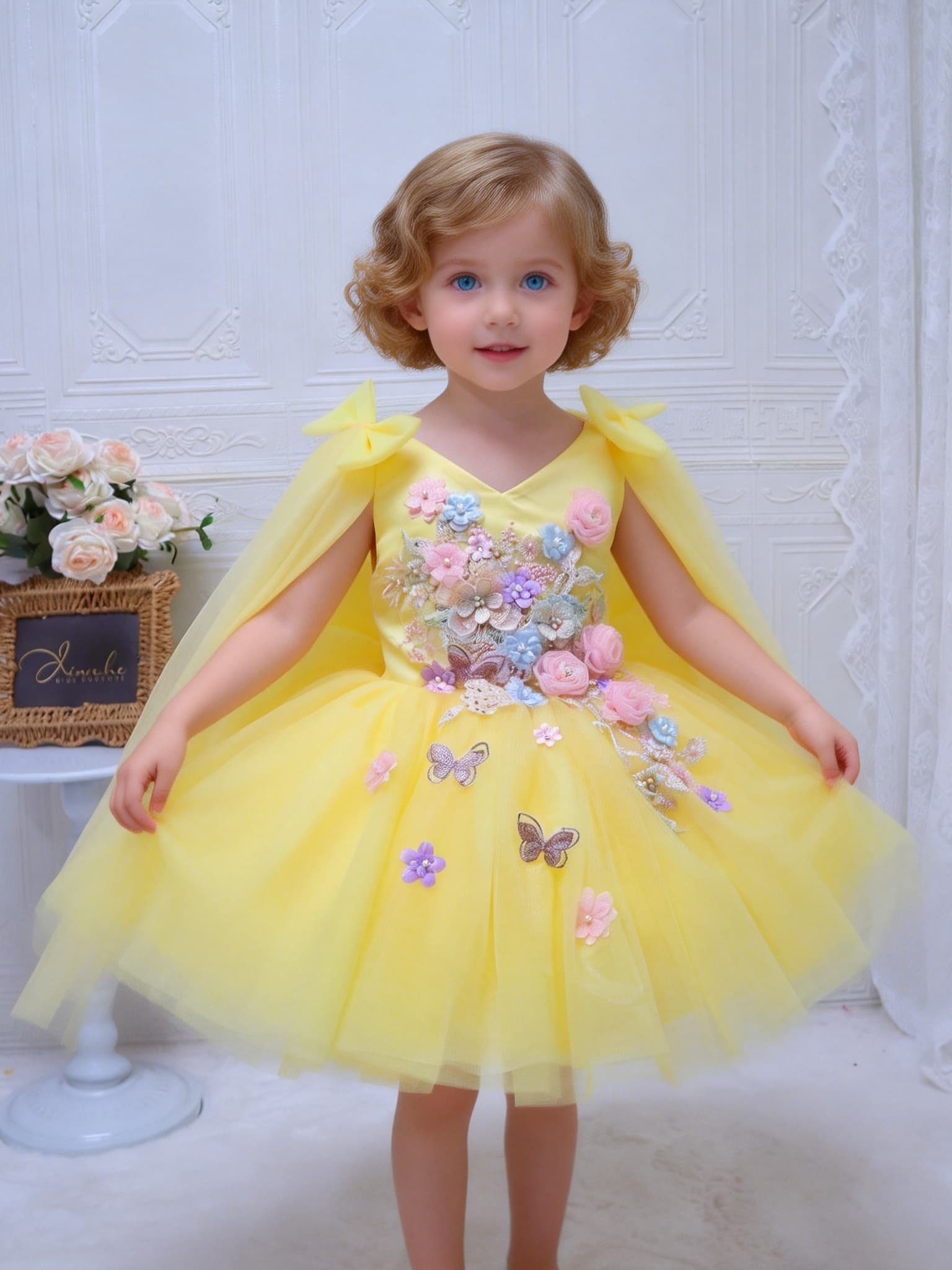 Embroidery Yellow Dress - Özel Tasarım Lüks Elbise, Kadınlar İçin