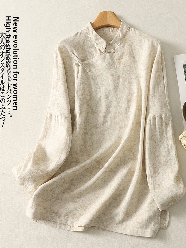 Embroidery Cotton Shirt - Retro Çiçek Desenli Nakışlı Pamuklu Keten