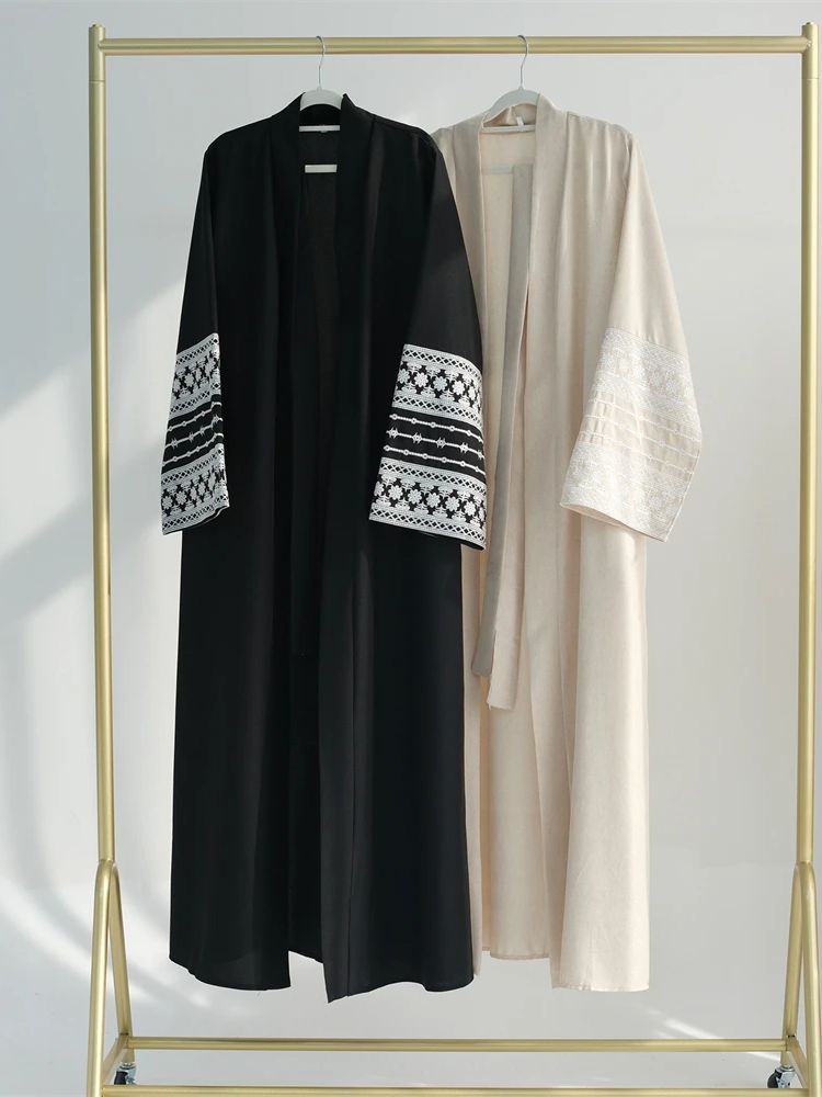 Embroidery Kebaya - Ramazan Eid Siyah Açık Kimono Abaya