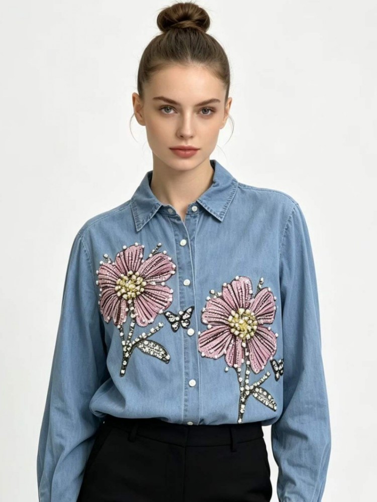 Kadın Denim Nakış Bluzlar İlkb - Embroidery Cotton Shirt incelemesi ve fiyatı