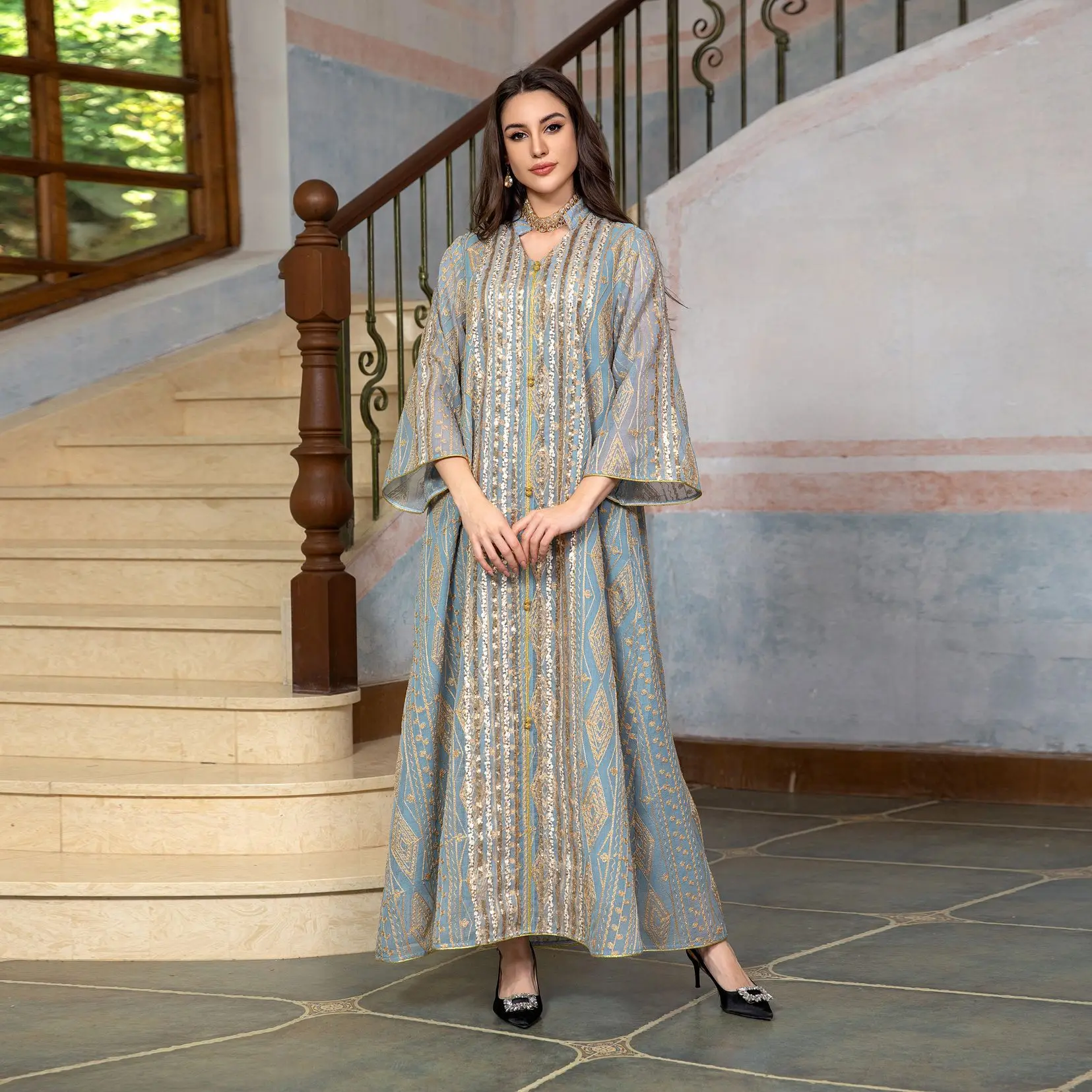 Eid Abaya Nakış Pullu Örgü Kaf - Embroidery Kebaya incelemesi ve fiyatı